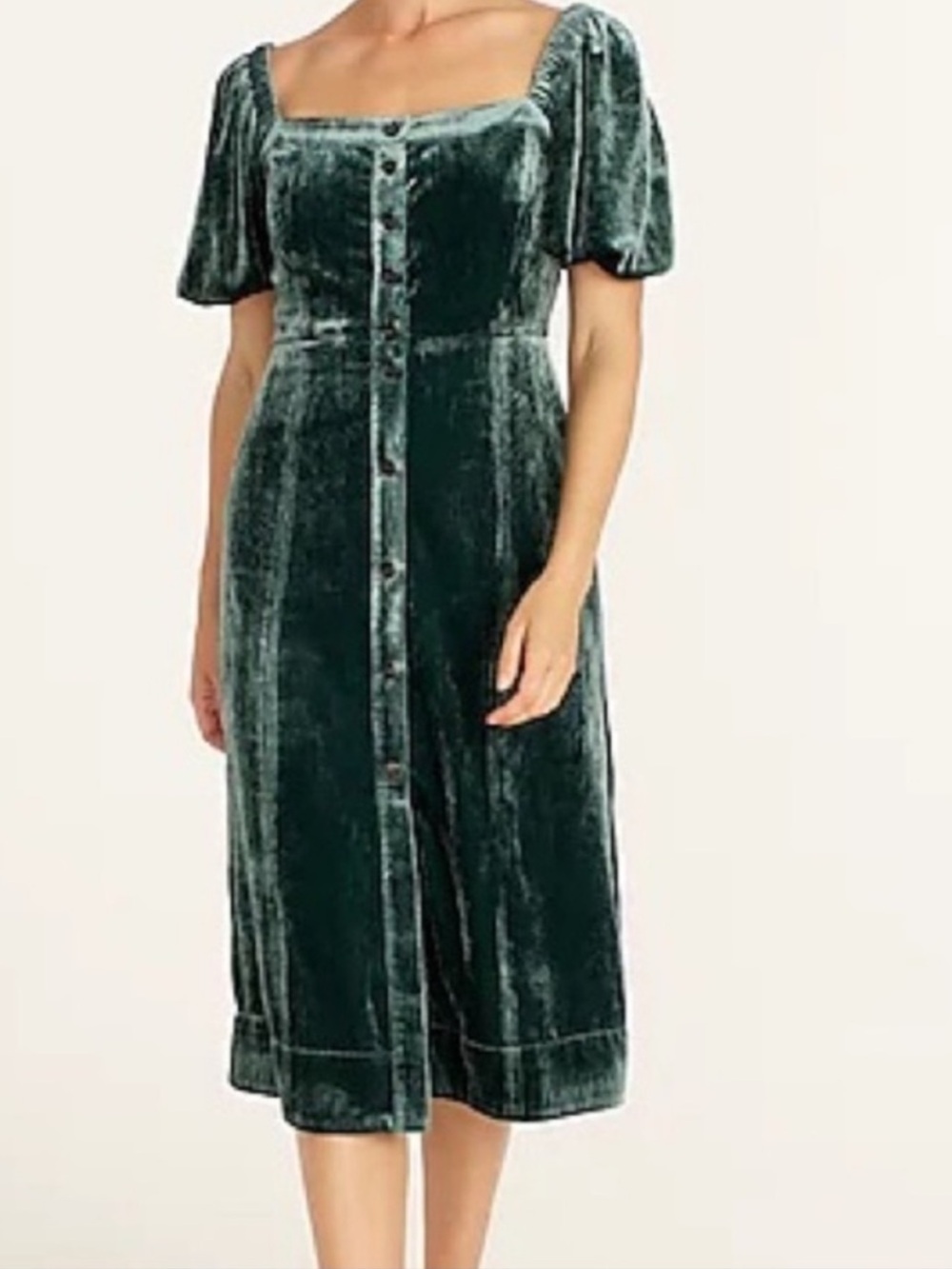 NWT J Crew Puff Sleeve Green Velvet forest  Green Dress 14
